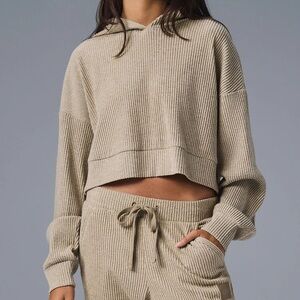 All Yoga Ribbed Knit Hoodie in Beige